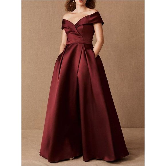 BHLDN Dresses & Skirts - NWT BHLDN Camry Dress Maxi Gown Off Shoulder Burgundy